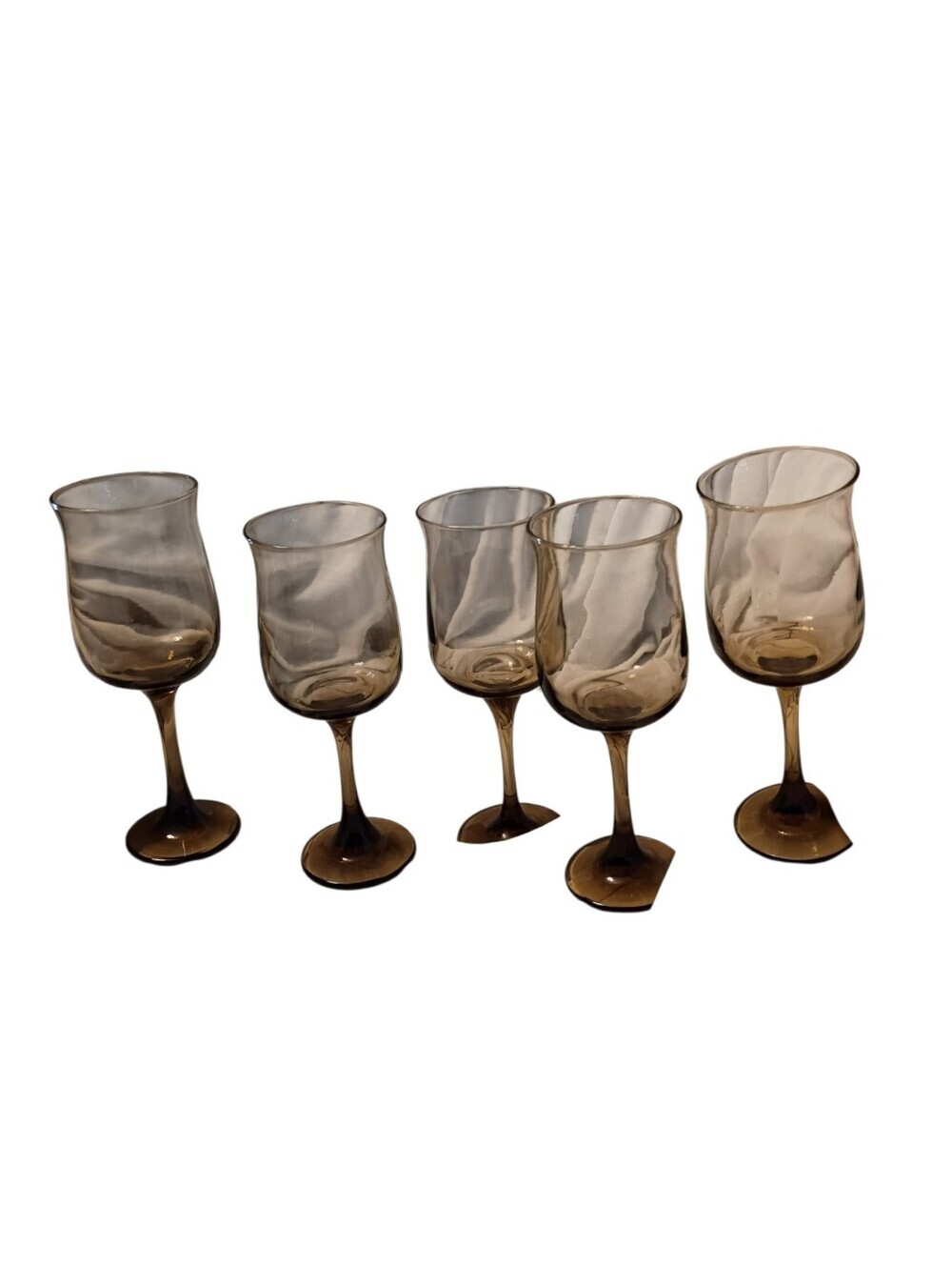 Set of 5 Vintage 1970s Brown Libby Goblets Wine Glass set
